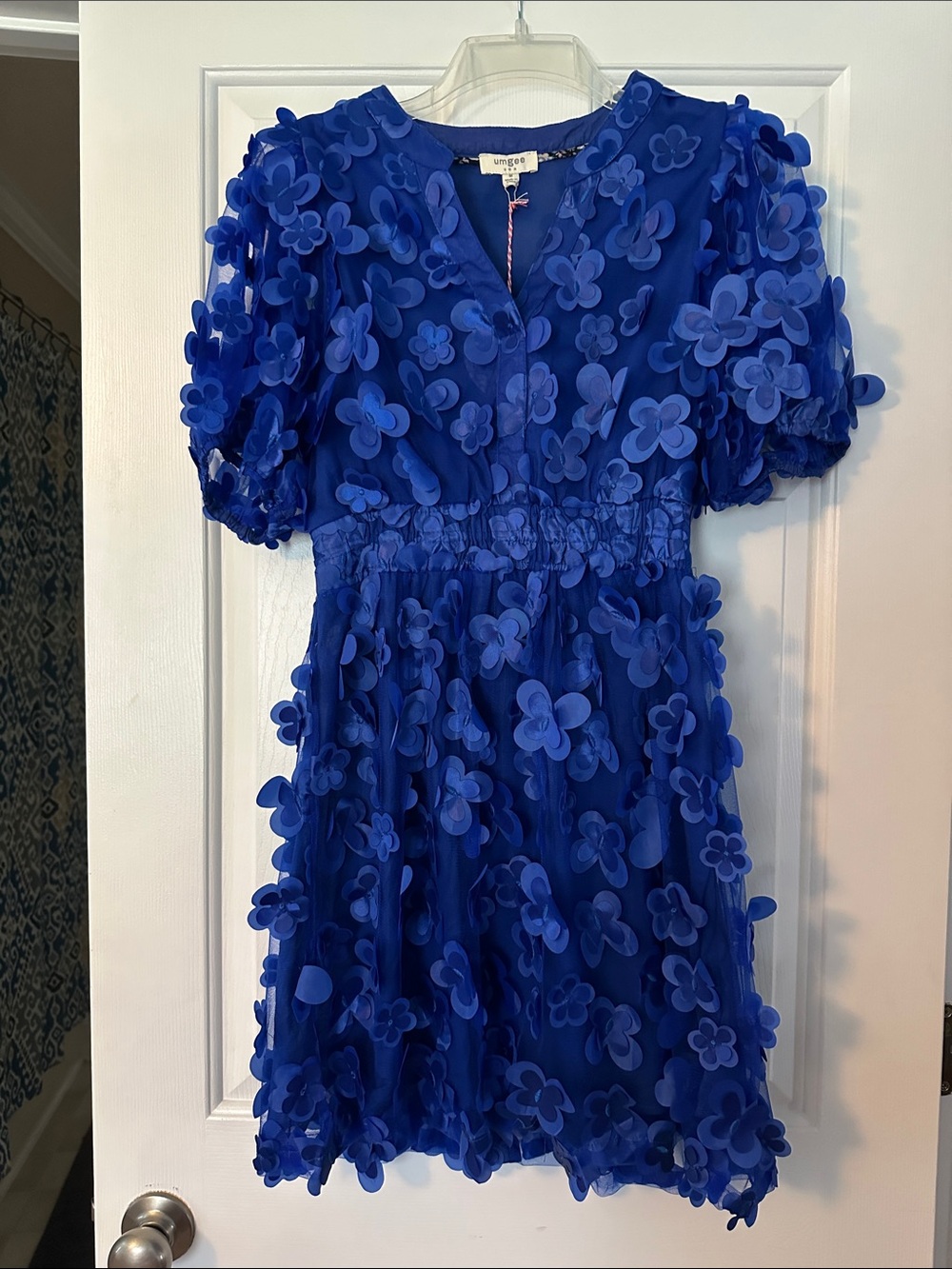 Umgee Girls Cobalt Blue 3D Floral Appliqué Party Dress